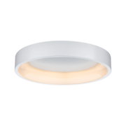 Round white plastic ceiling light with warm white LED illumination for living spaces