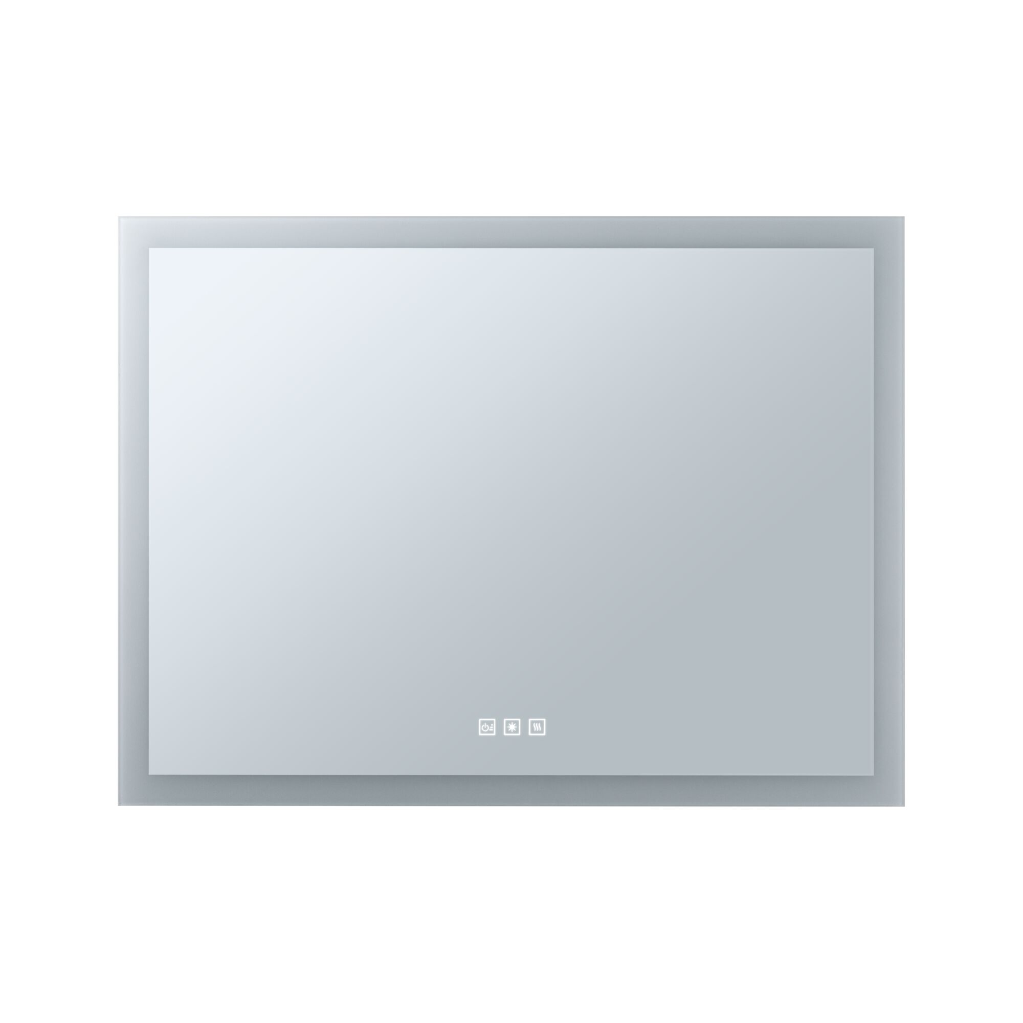 Rectangular bathroom mirror with LED lighting and touch sensor in silver glass frame