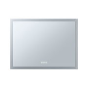 Rectangular mirror with white glass frame, modern bathroom mirror design with LED lighting