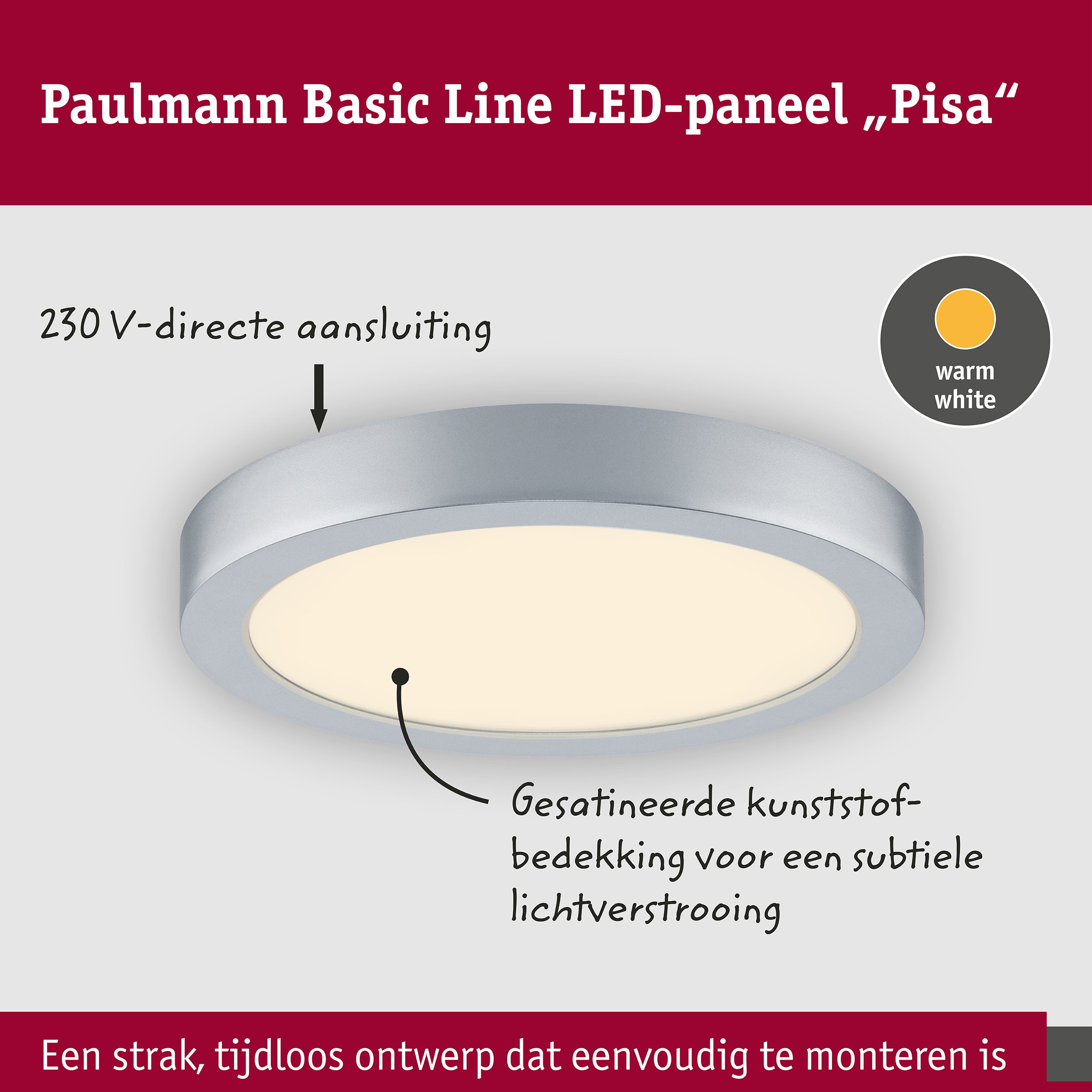 LED-paneel Pisa 3000K 290mm 1800lm 17,6W Chroom mat