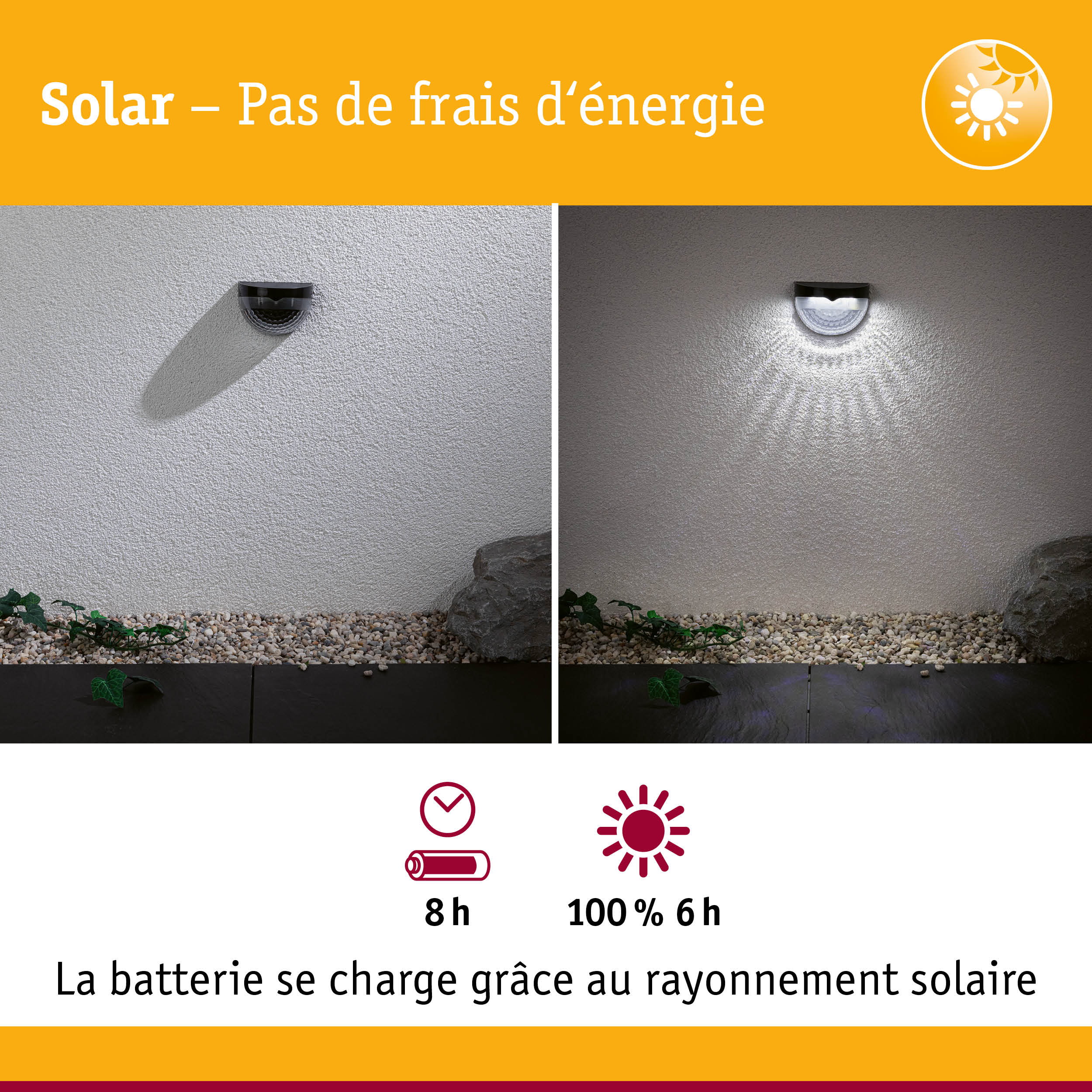 Applique murale solaire noire avec lumière blanche et longue autonomie pour éclairage extérieur économique