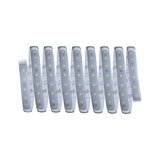 Flexible LED strip with white LEDs and adhesive backing for versatile lighting solutions.