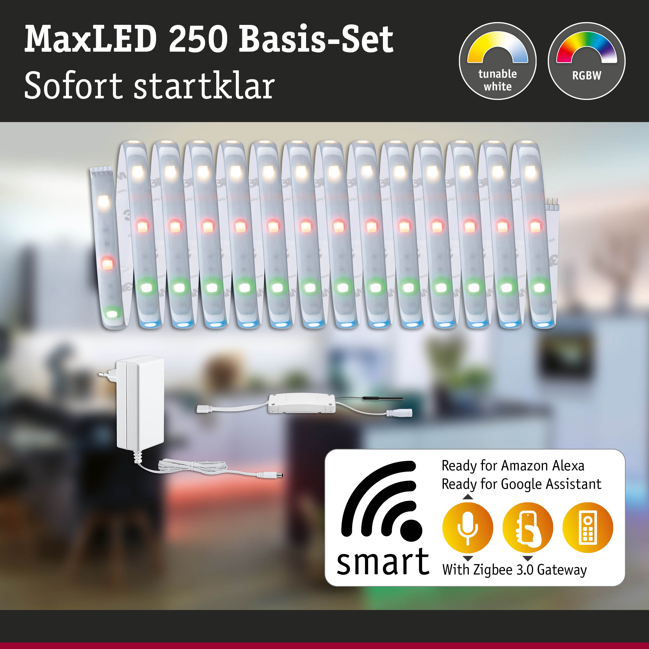 MaxLED 250 Basis-Set mit RGBW LED-Lichtstreifen und Zigbee 3.0 Gateway für smarte Beleuchtung