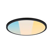 Ronde LED-plafondlamp met zwarte rand en instelbare kleurtemperatuur voor veelzijdige verlichting.