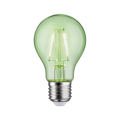 Green LED light bulb with E27 base made of glass for energy-saving home lighting