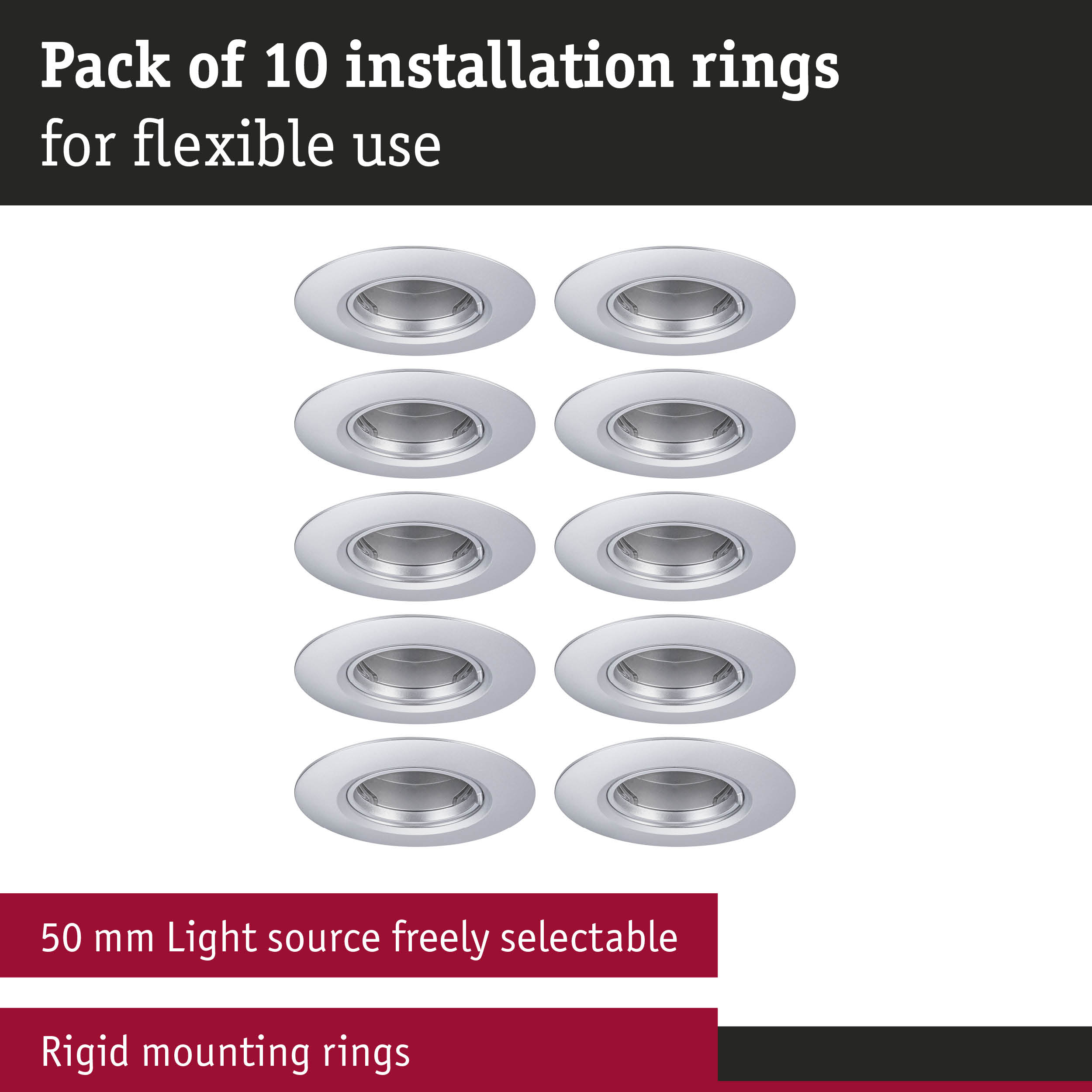Pack of 10 white metal installation rings for flexible lighting mounting solutions