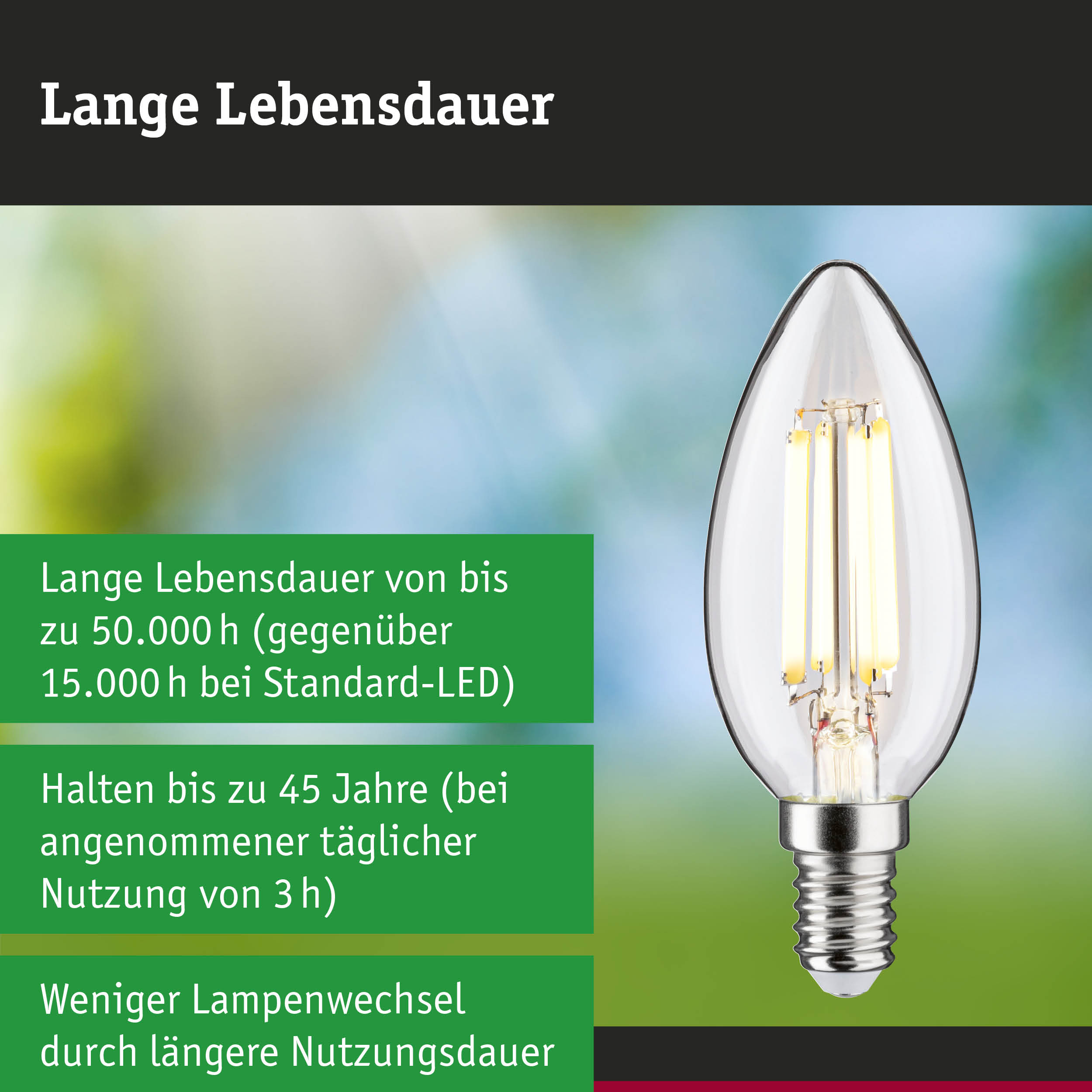 Efficient-Line Filament 230V LED Kerze E14 525lm 2,5W 3000K Klar