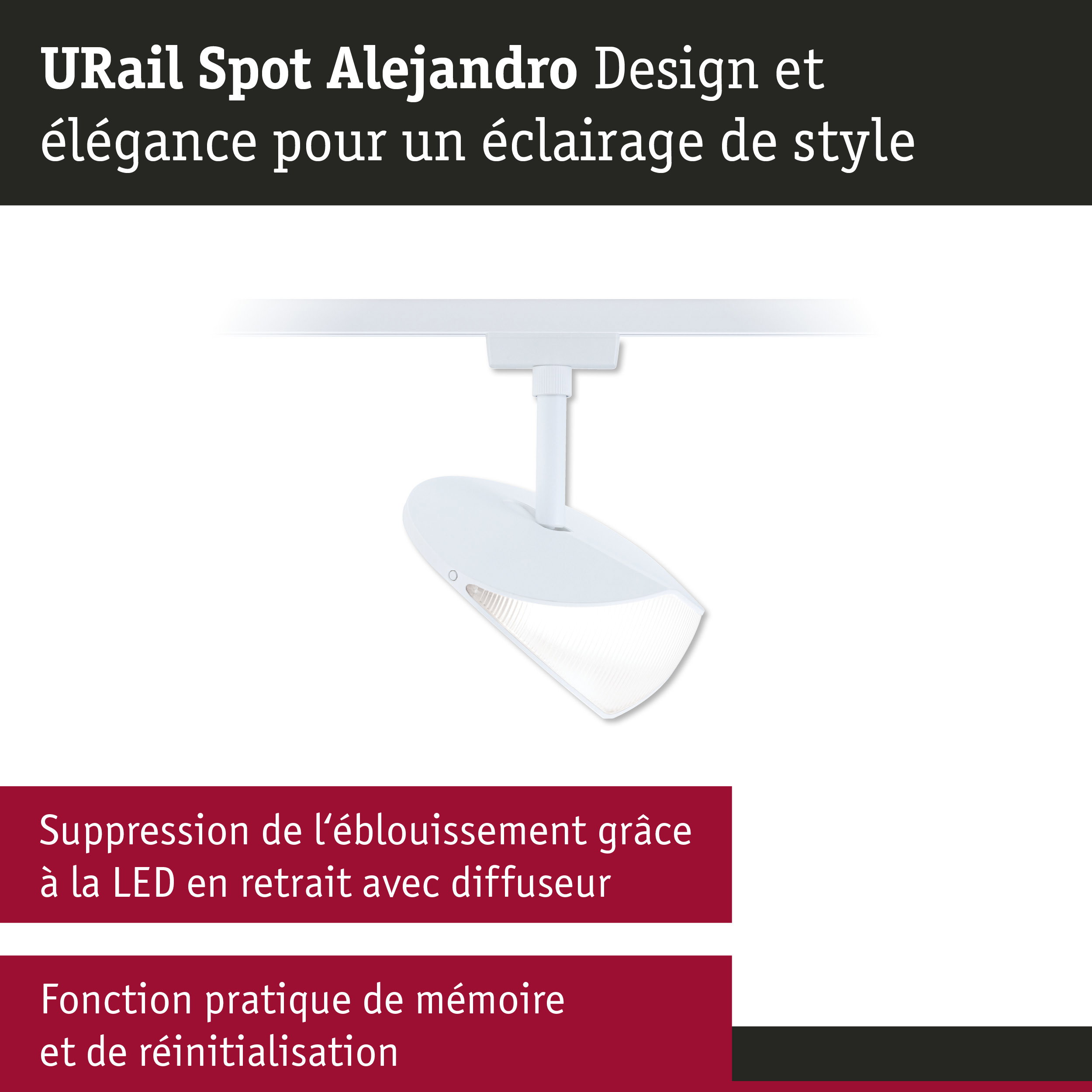 Spot URail Alejandro blanc avec LED et diffuseur pour un éclairage élégant sans éblouissement