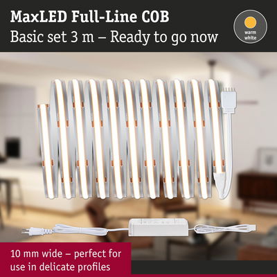 MaxLED Full-Line COB LED strip 3 m warm white, 10 mm wide for delicate profiles, energy-efficient lighting