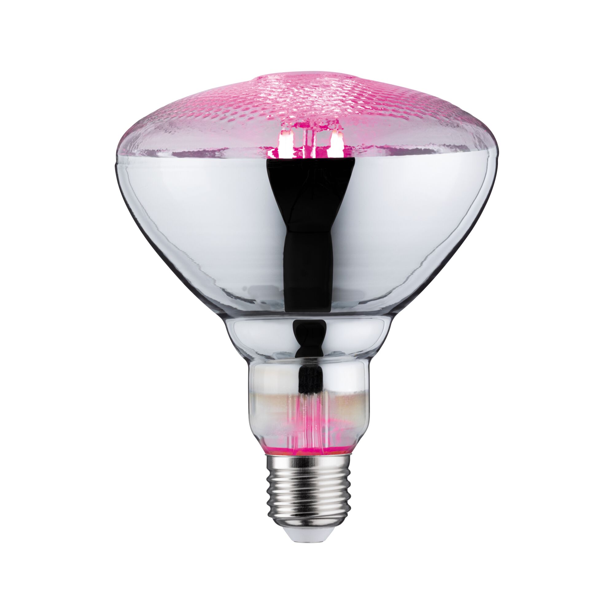Clear glass E27 bulb with pink light effect for decorative and ambient lighting solutions