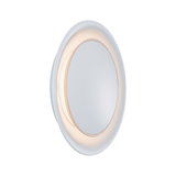 Round LED wall light with white plastic housing and warm white light for modern interiors