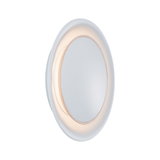 Round LED wall light with white plastic housing and warm white light for modern interiors