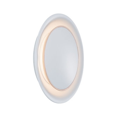 Round LED wall light with white plastic housing and warm white light for modern interiors