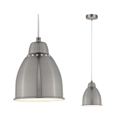 Suspension moderne en métal brossé gris avec motif perforé et diffuseur blanc pour intérieur