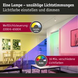 Wohnzimmer mit dimmbarer Lampe und einstellbarer Lichtfarbe von 2200K bis 6500K und 16 Mio RGBW Farben