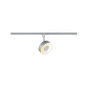 Moderner LED-Spot aus silbernem Metall an Schienensystem für flexible Beleuchtung