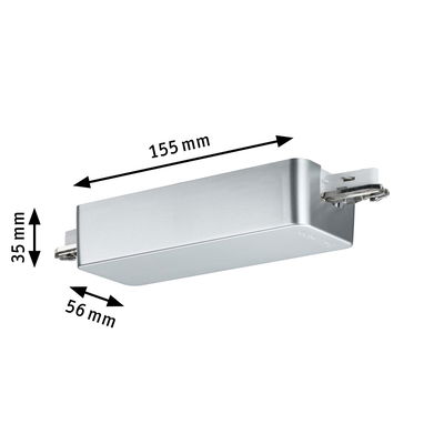 Rectangular silver aluminum housing measuring 155x56x35 mm for LED lighting fixtures