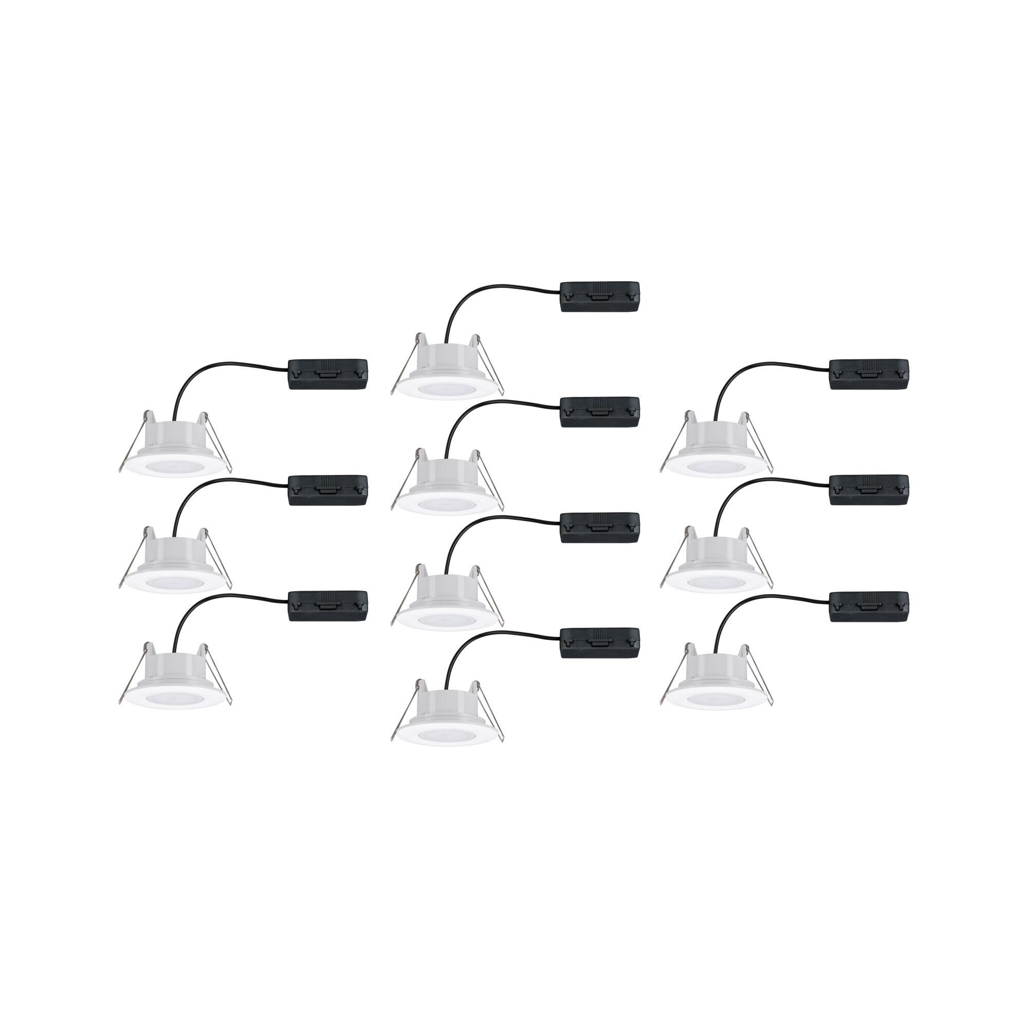 White LED recessed spotlights with black cable and driver for modern indoor lighting solutions