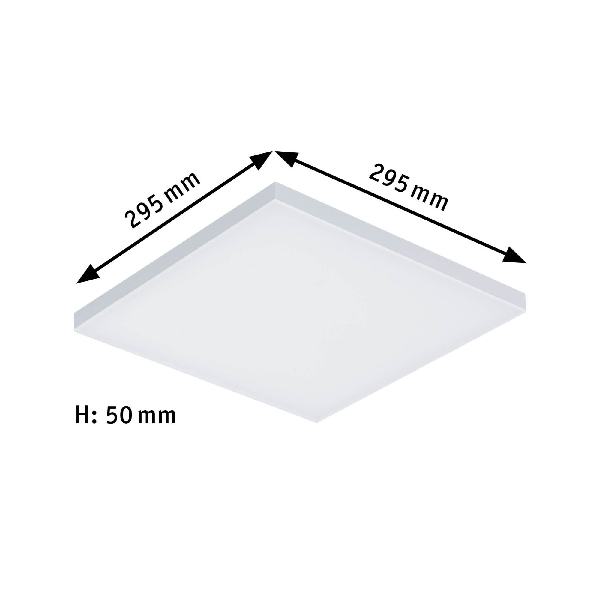 Quadratische weiße LED-Deckenleuchte mit 295 mm Kantenlänge und 50 mm Höhe für moderne Raumbeleuchtung