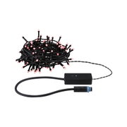 Schwarze LED-Lichterkette mit rosa Leuchtpunkten und Anschlusskabel für dekorative Beleuchtung