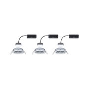 Drei weiße LED-Einbaustrahler mit schwarzem Anschlusskabel und silbernem Rahmen für moderne Beleuchtung