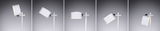 Lampadaire LED blanc moderne avec abat-jour réglable et accents métalliques pour intérieur.
