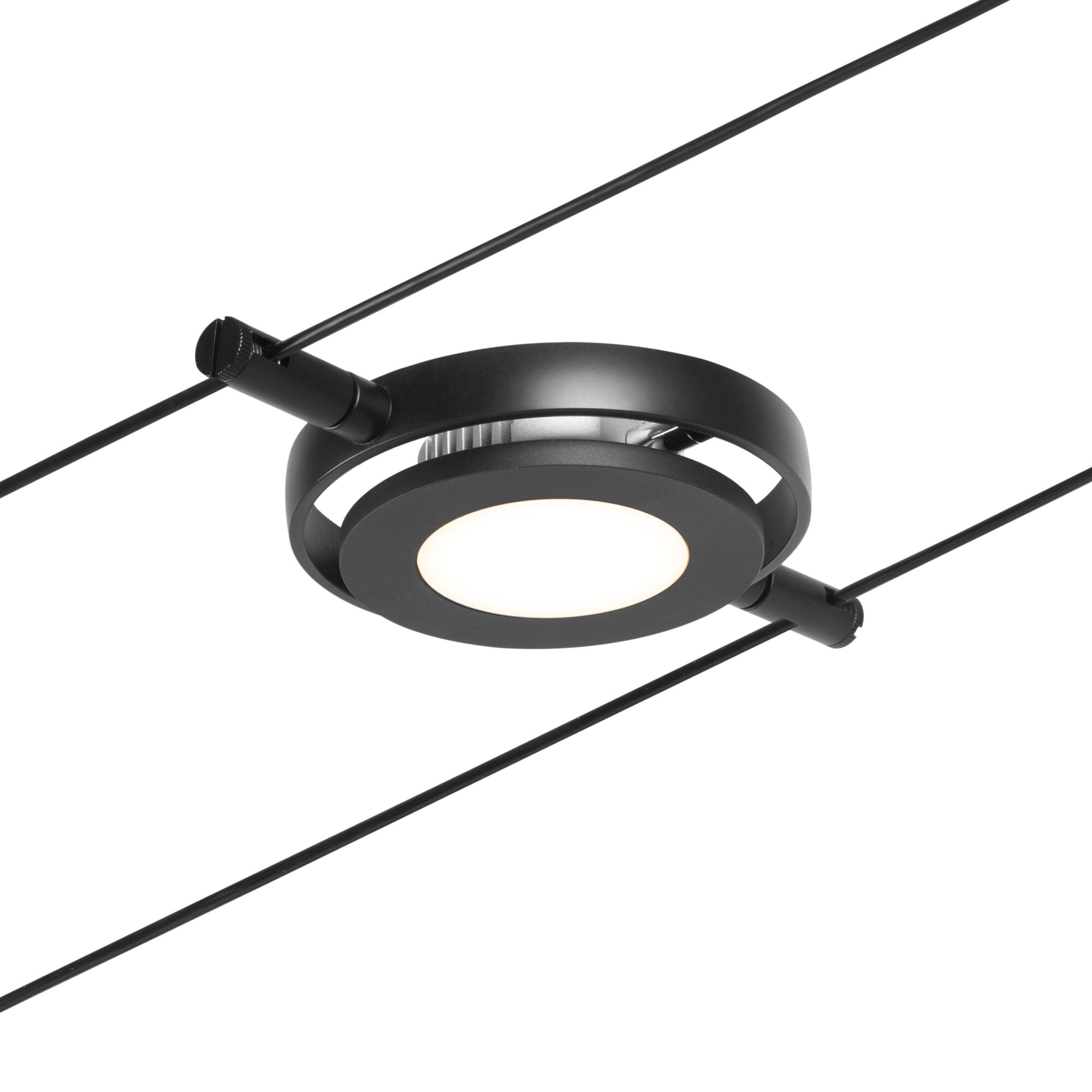 Black metal LED cable spotlight with round design for modern indoor lighting solutions