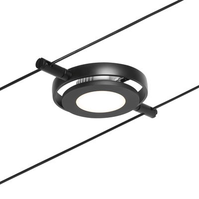 Black metal LED cable spotlight with round design for modern indoor lighting solutions