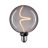 Round LED bulb with smoked glass and decorative curved filament for ambient lighting and modern design