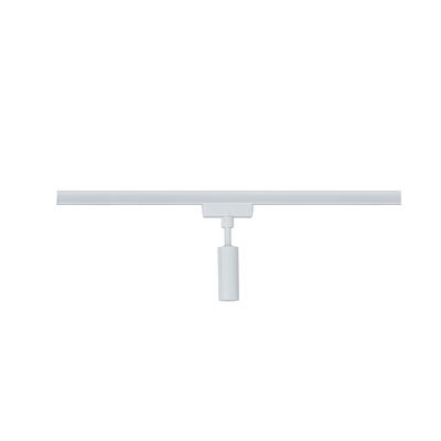 White metal LED track spotlight with cylindrical design for modern indoor lighting solutions