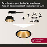 Spot encastré noir avec réflecteur doré et kit de raccordement pour ampoules LED GU10