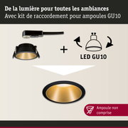 Spot encastré noir avec réflecteur doré et kit de raccordement LED GU10 pour ampoules LED