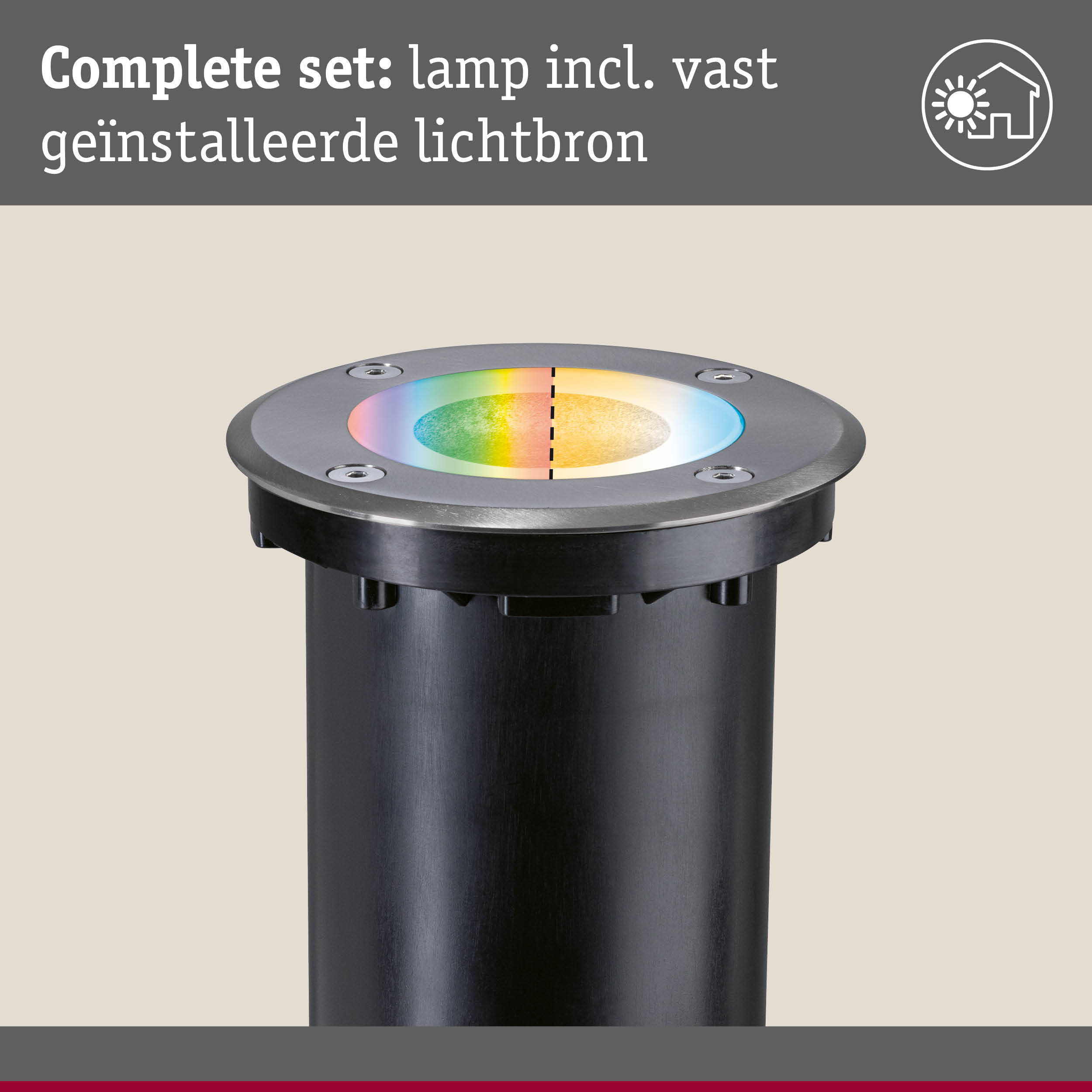 Ronde zwarte metalen inbouwvloerspot met kleurveranderende LED voor buitenverlichting