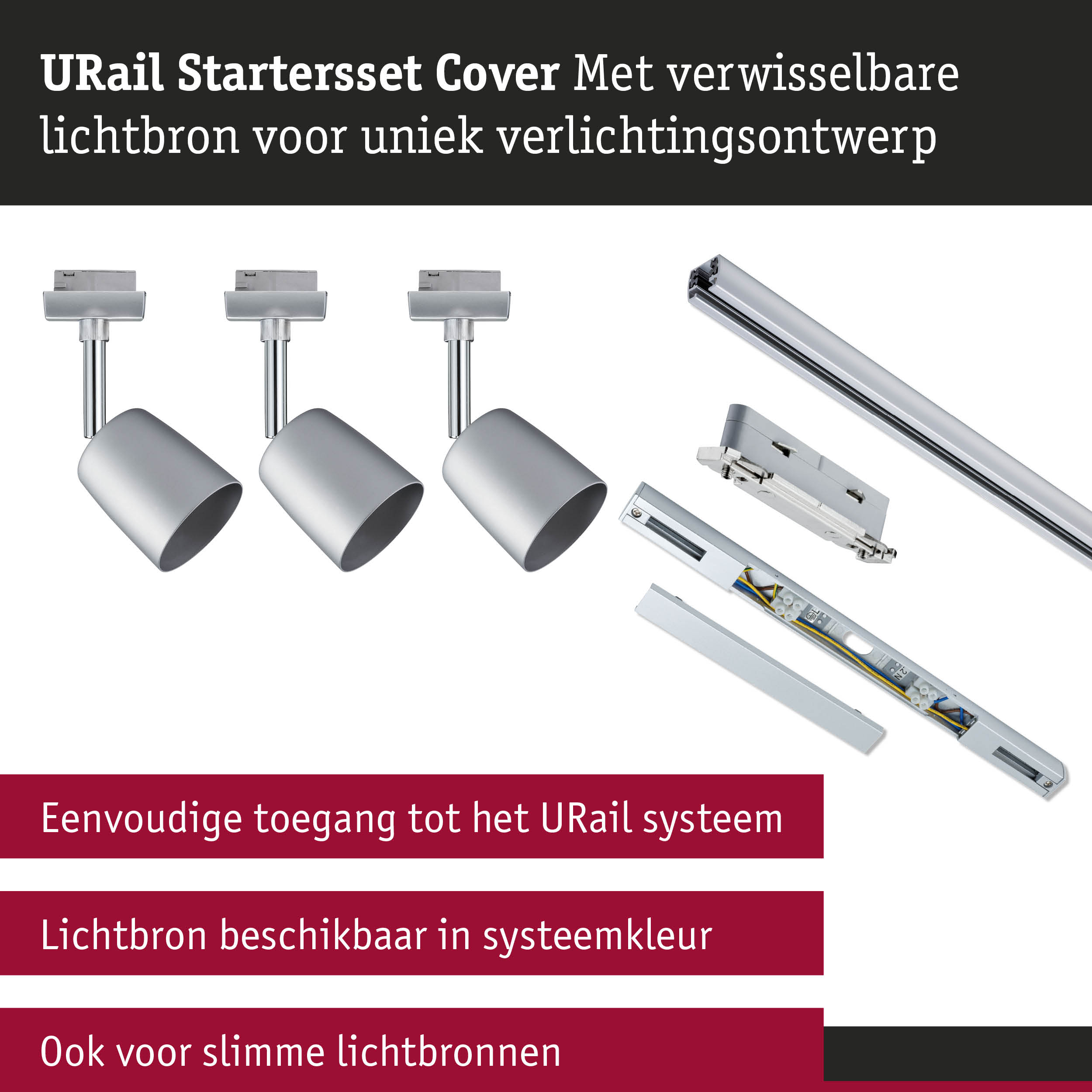 URail Startersset Cover zilver met verwisselbare lichtbron voor uniek verlichtingsontwerp