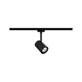 Zwarte metalen LED-spot op railsysteem voor flexibele binnenverlichting