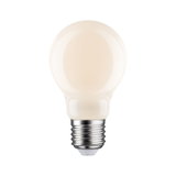 Runde LED-Glühbirne mit matt-weißer Oberfläche und E27-Fassung für energiesparende Beleuchtung