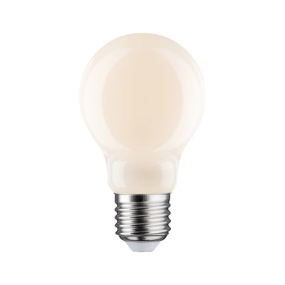 Runde LED-Glühbirne mit matt-weißer Oberfläche und E27-Fassung für energiesparende Beleuchtung