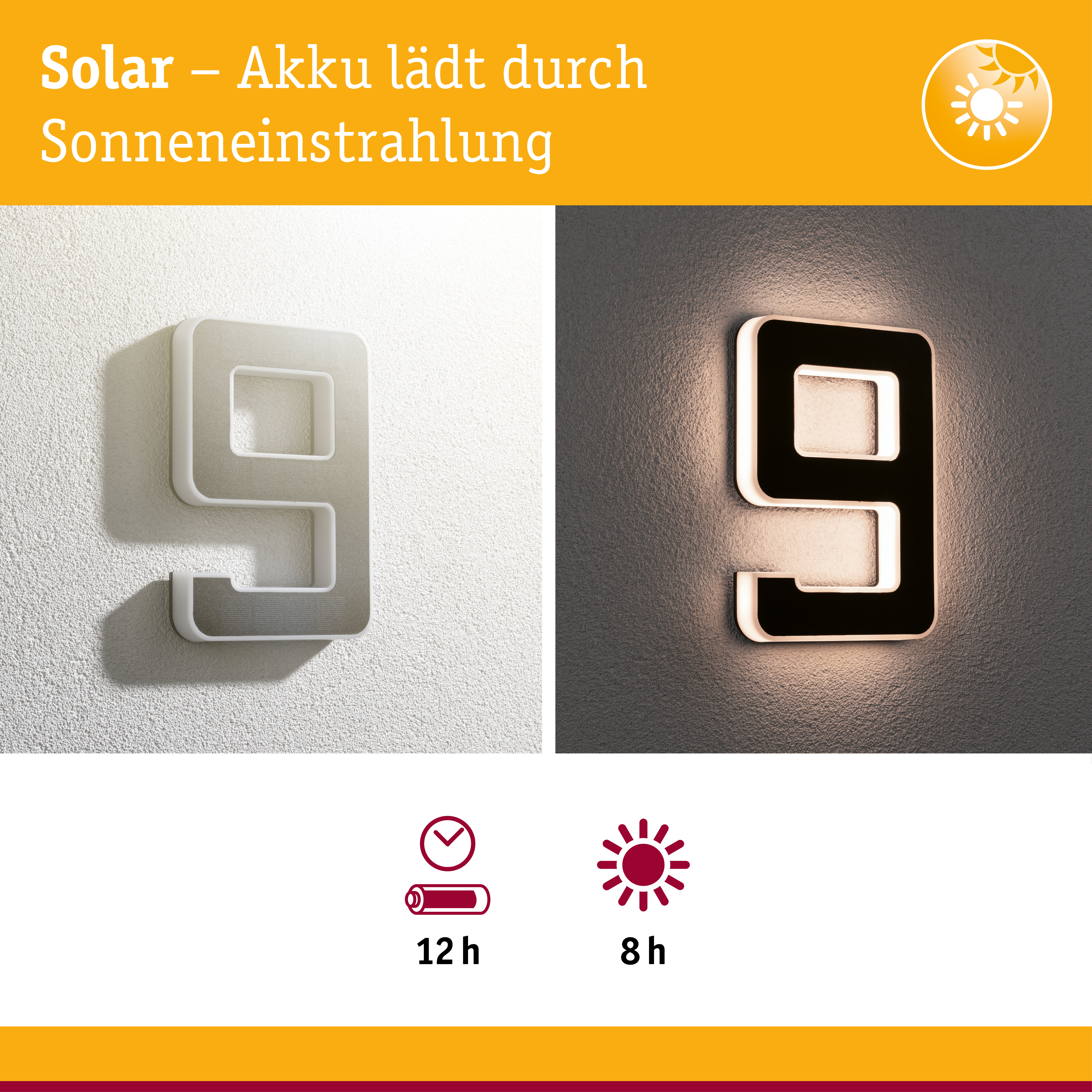 Solar LED Hausnummernleuchte inkl. wechselbarer Akku Nummer 9 IP44 3000K 6lm Schwarz
