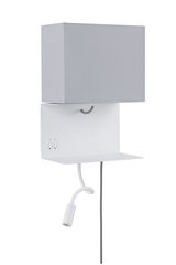 Applique murale blanche avec abat-jour gris en tissu et bras de lecture flexible en métal pour éclairage moderne