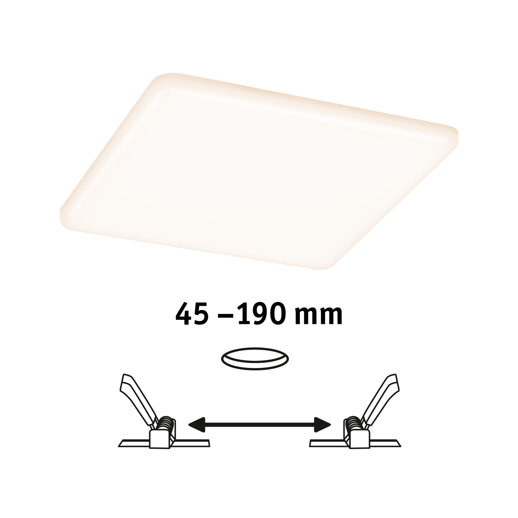 Quadratische weiße LED-Deckenleuchte mit einstellbarem Abstand von 45 bis 190 mm für moderne Beleuchtung