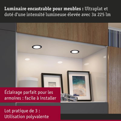 Luminaire encastrable ultraplats noirs pour meubles avec forte intensité lumineuse, idéal pour armoires