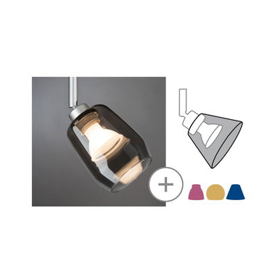 Moderne Deckenleuchte mit rauchgrauem Glas und silbernem Metall, dimmbare LED-Spotbeleuchtung