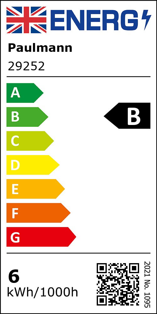 Energy efficiency label B for Paulmann product 29252 with 6 kWh per 1000 hours consumption