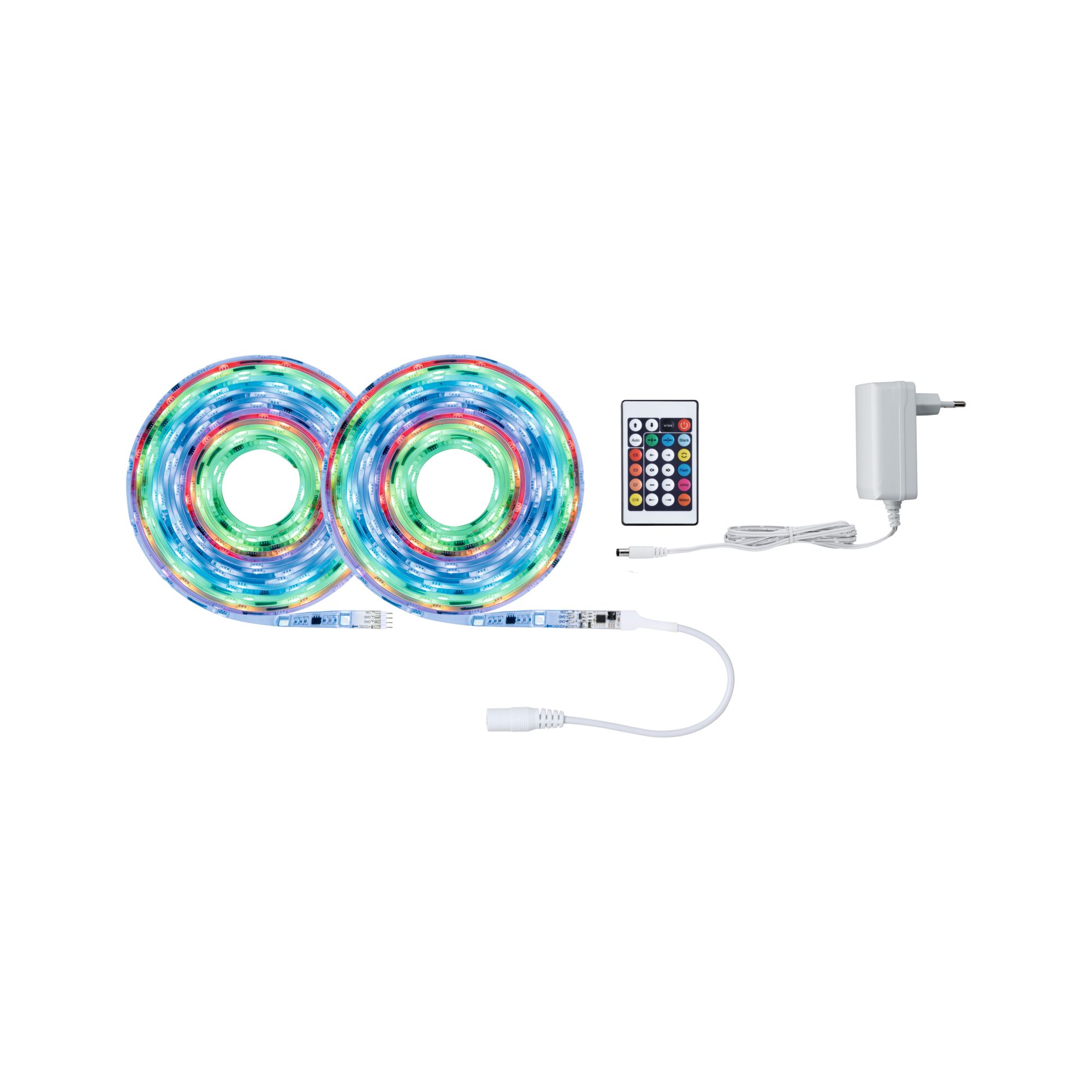 Bunt leuchtendes LED-Lichtband Set mit Fernbedienung und Netzteil für flexible Raumbeleuchtung