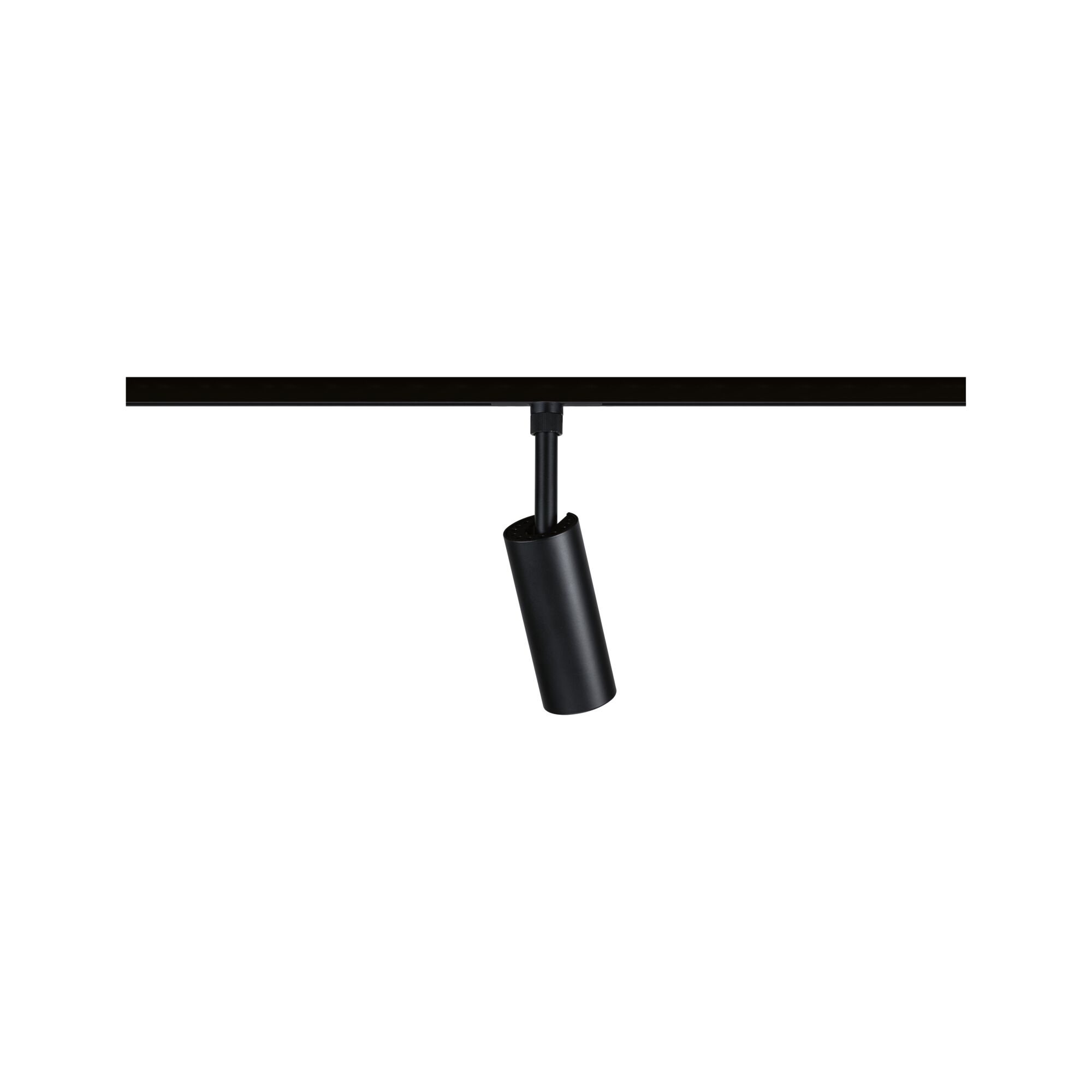 Black metal LED spotlight on track system for adjustable indoor lighting solutions