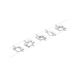 Fünf weiße LED-Seilstrahler mit quadratischem Design für moderne Raumbeleuchtung.