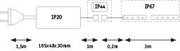 Schéma technique avec dimensions et indices de protection IP20, IP44, IP67 pour système d'éclairage LED