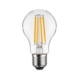 LED-Glühbirne mit transparentem Glas und gelben Filamenten, energiesparende Leuchte mit E27 Sockel