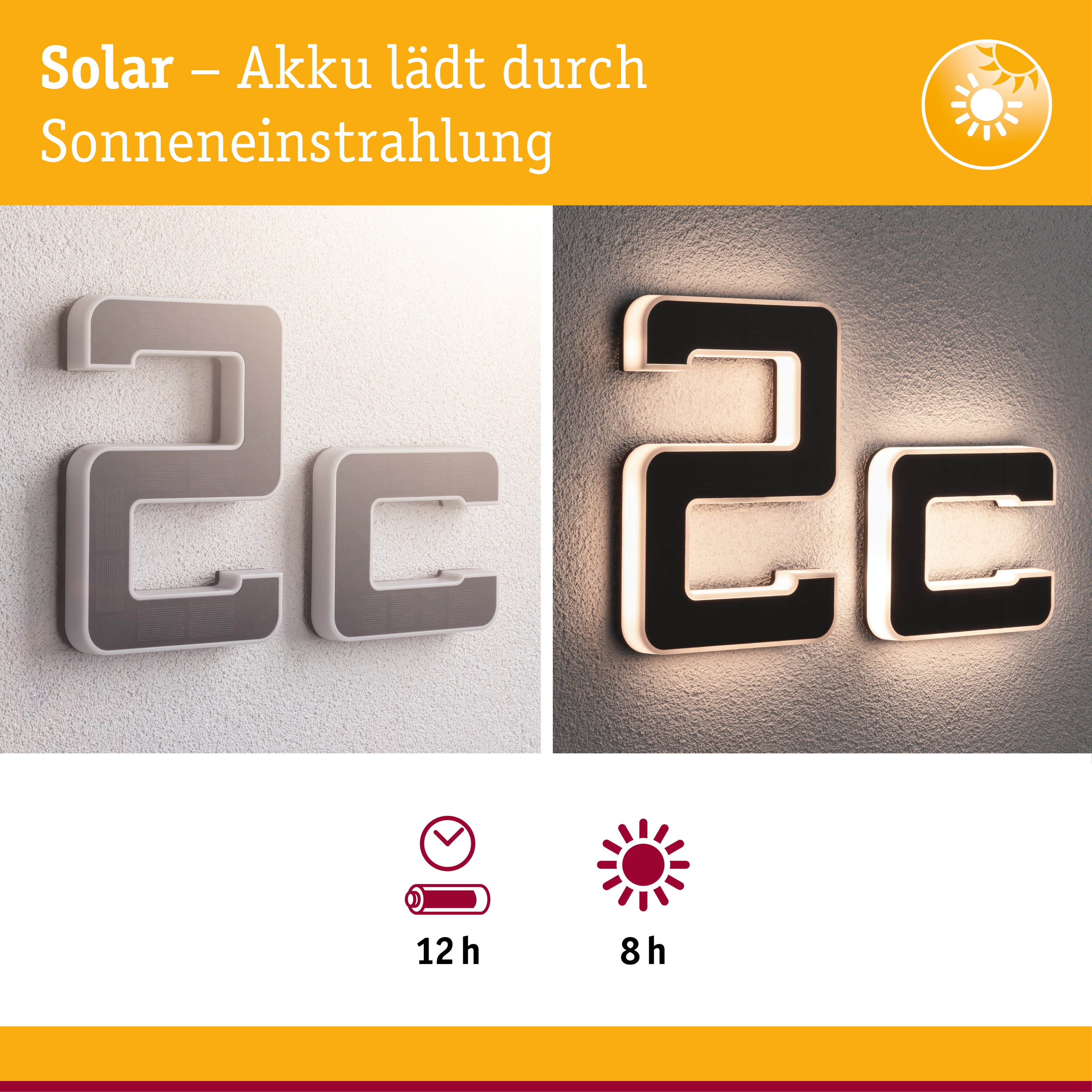 Solar LED Hausnummernleuchte inkl. wechselbarer Akku Buchstabe c IP44 3000K 6lm Schwarz