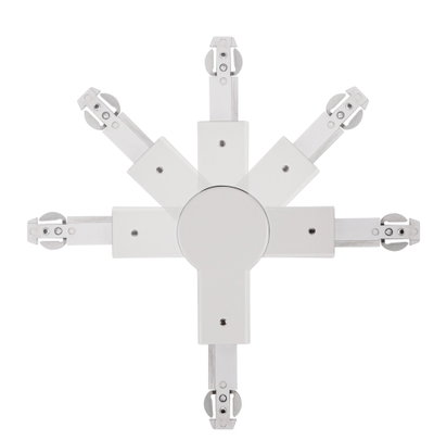 White metal joint with adjustable arms for flexible lighting systems and lamp mounting